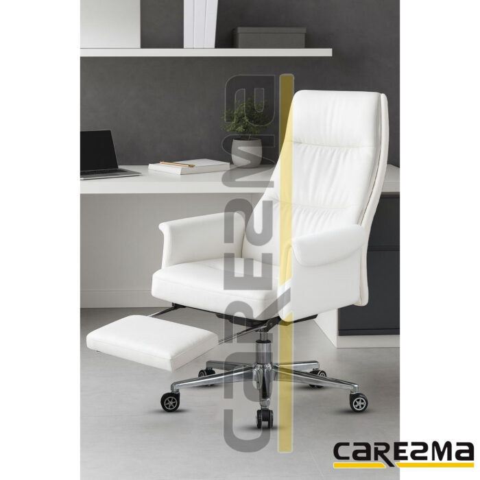 German Leather Chair With Foot Rest - WHITE - Image 4