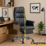 German Leather Chair With Foot Rest - BLACK