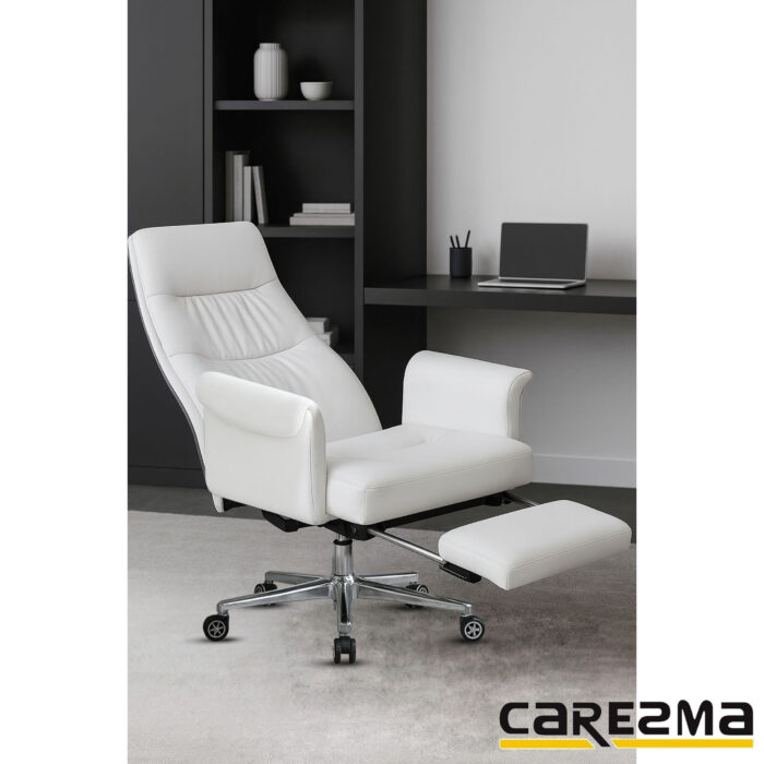German Leather Chair With Foot Rest - WHITE - Image 6