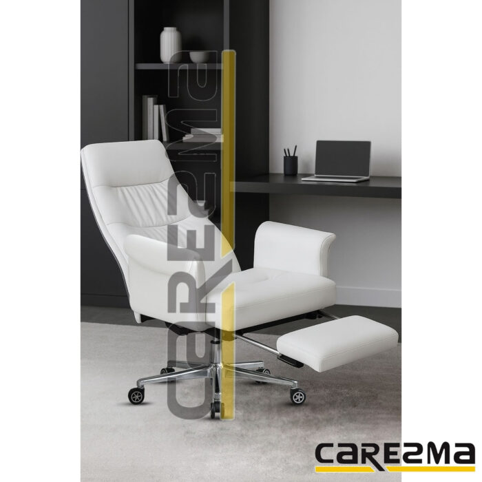 German Leather Chair With Foot Rest - WHITE - Image 3